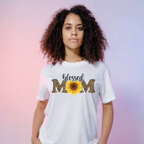 Blessed Mom Sunflower Cheetah Print Tee